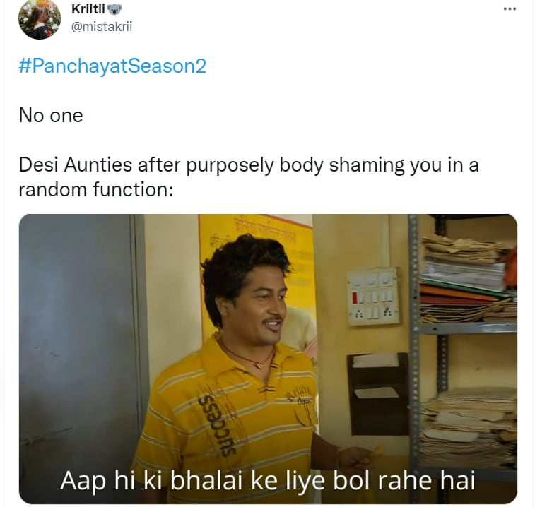 Cringe but true, this Panchayat 2 meme questions ‘desi aunties’ and their unwarranted advice.&nbsp;