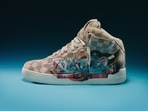 An 'Air Force 1' sneaker, part of the Louis Vuitton and Nike 'Air Force 1' by Virgil Abloh exhibition is shown in this undated handout image.&nbsp;