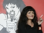  French artist Miss Tic posing in her studio in Paris. French artist Miss Tic posing in her studio in Paris.