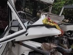 The vehicle can be seen completely wrecked in images shared by ANI. The vehicle can be seen completely wrecked in images shared by ANI.