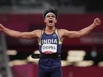 Neeraj Chopra reacts as he competes in the final of the men's javelin throw event at the 2020 Summer Olympics(PTI) Neeraj Chopra reacts as he competes in the final of the men's javelin throw event at the 2020 Summer Olympics(PTI)