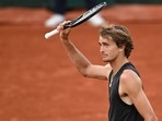 Germany's Alexander Zverev celebrates after winning his first round match against Austria's Sebastian Ofner