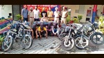 The accused and the items seized from them in Ludhiana police custody on Sunday. (HT Photo) The accused and the items seized from them in Ludhiana police custody on Sunday. (HT Photo)