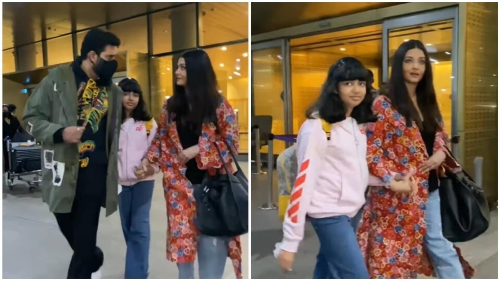 Aishwarya Rai holds Aaradhya's hand as she makes her way out of the airport  with husband Abhishek Bachchan – See pics