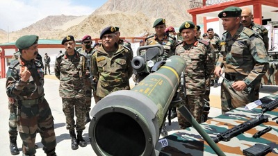 Army Chief Gen Manoj Pande reviewing security preparedness in Ladakh sector on May 12. Army Chief Gen Manoj Pande reviewing security preparedness in Ladakh sector on May 12.
