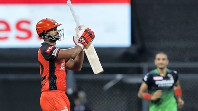 Rahul Tripathi of Sunrisers Hyderabad reacts after being dismissed against Royal Challengers Bangalore (IPL) Rahul Tripathi of Sunrisers Hyderabad reacts after being dismissed against Royal Challengers Bangalore (IPL)
