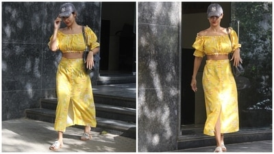 In the end, the highlight of Malaika's look was her neon yellow French manicured nails, which are the latest summer trend. The star gave us tips on adding minimal details to make your look stand out. What do you think of Malaika's outfit? (HT Photo/Varinder Chawla) In the end, the highlight of Malaika's look was her neon yellow French manicured nails, which are the latest summer trend. The star gave us tips on adding minimal details to make your look stand out. What do you think of Malaika's outfit? (HT Photo/Varinder Chawla)