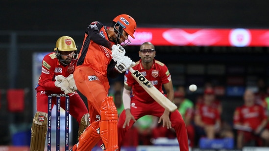 Mumbai: Abhishek Sharma of the Sunrisers Hyderabad plays a shot during T20 cricket match 70 of the Indian Premier League 2022 (IPL season 15) between the Sunrisers Hyderabad and the Punjab Kings, at the Wankhede Stadium in Mumbai, Sunday, May 22, 2022. (Sportzpics for IPL/PTI Photo)(PTI05_22_2022_000153B)(PTI)