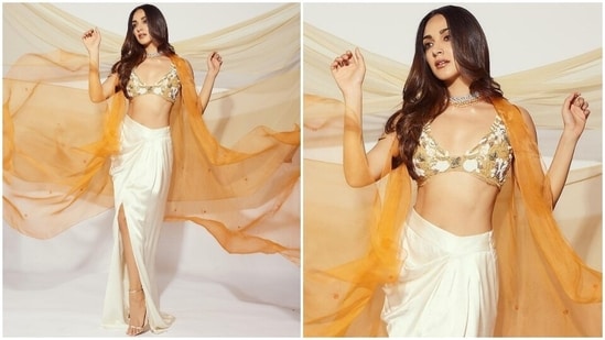 Kiara recently did a photoshoot dressed in an embroidered bralette and skirt set. The actor's makeup stylist Lekha Gupta posted the photos on her Instagram page and captioned the post, "Elegance redefined [sparkle emoji]." And we agree, the star effortlessly served sultry elegance with the outfit, and you should take notes.(Instagram)