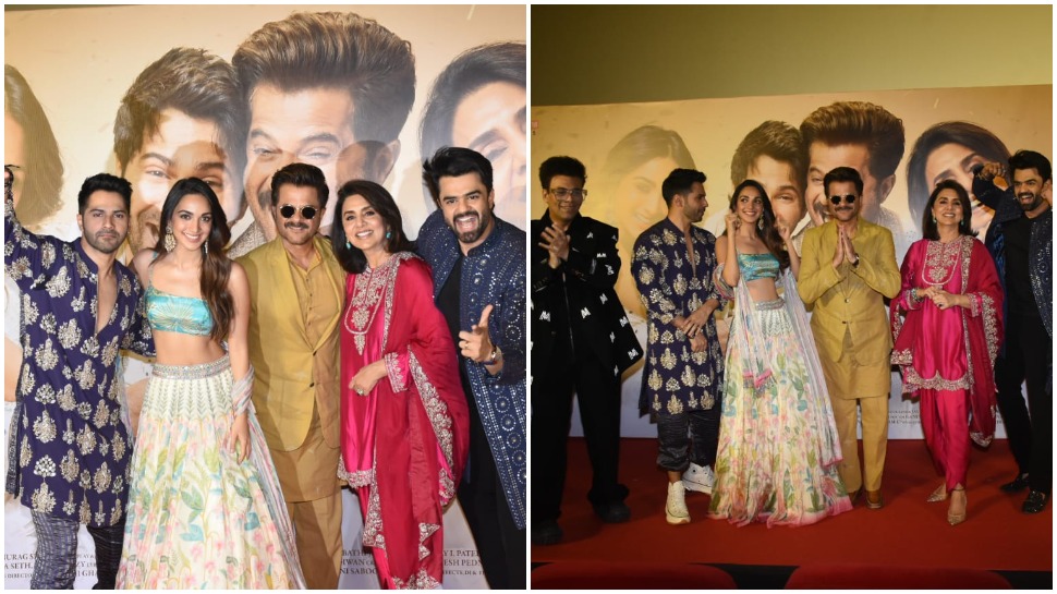 Anil Kapoor, Neetu Kapoor, karan Johar, Varun Dhawan, Kiara Advani and Maniesh Paul at the event.