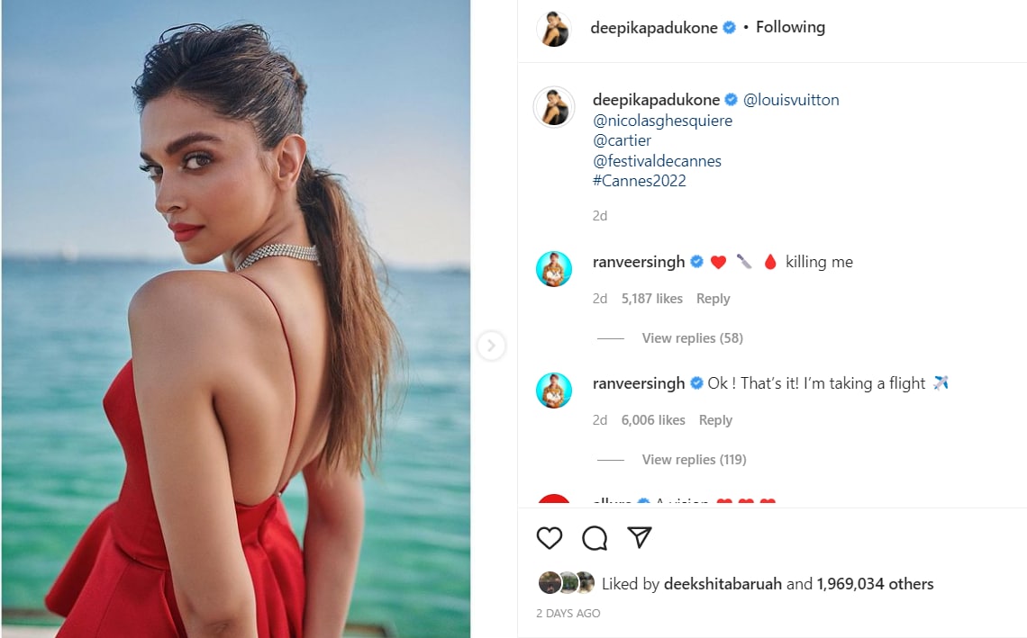 Deepika Padukone shared a series of photos of her red Louis Vuitton gown on Instagram.