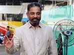 Kamal Haasan poses for a picture at the promotion of Vikram. (ANI) Kamal Haasan poses for a picture at the promotion of Vikram. (ANI)