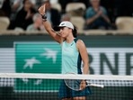 Poland's Iga Swiatek celebrates winning against Ukraine's Lesia Tsurenko Poland's Iga Swiatek celebrates winning against Ukraine's Lesia Tsurenko