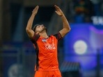 Umran Malik of the Sunrisers Hyderabad celebrates the wicket of Hardik Pandya (PTI) Umran Malik of the Sunrisers Hyderabad celebrates the wicket of Hardik Pandya (PTI)