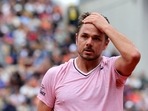 qwitzerland's Stan Wawrinka reacts during his first round match against France's Corentin Moutet(REUTERS)