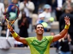 Spain's Rafael Nadal celebrates after winning his first round match against Australia's Jordan Thompson