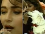 Madhuri Dixit's stills from the sets of Hum Aapke Hain Koun. Madhuri Dixit's stills from the sets of Hum Aapke Hain Koun.