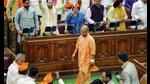 Uttar Pradesh chief minister Yogi Adityanath arrives to attend the first session of the 18th UP Assembly, at Vidhan Bhawan, in Lucknow on Monday. (ANI Photo) Uttar Pradesh chief minister Yogi Adityanath arrives to attend the first session of the 18th UP Assembly, at Vidhan Bhawan, in Lucknow on Monday. (ANI Photo)