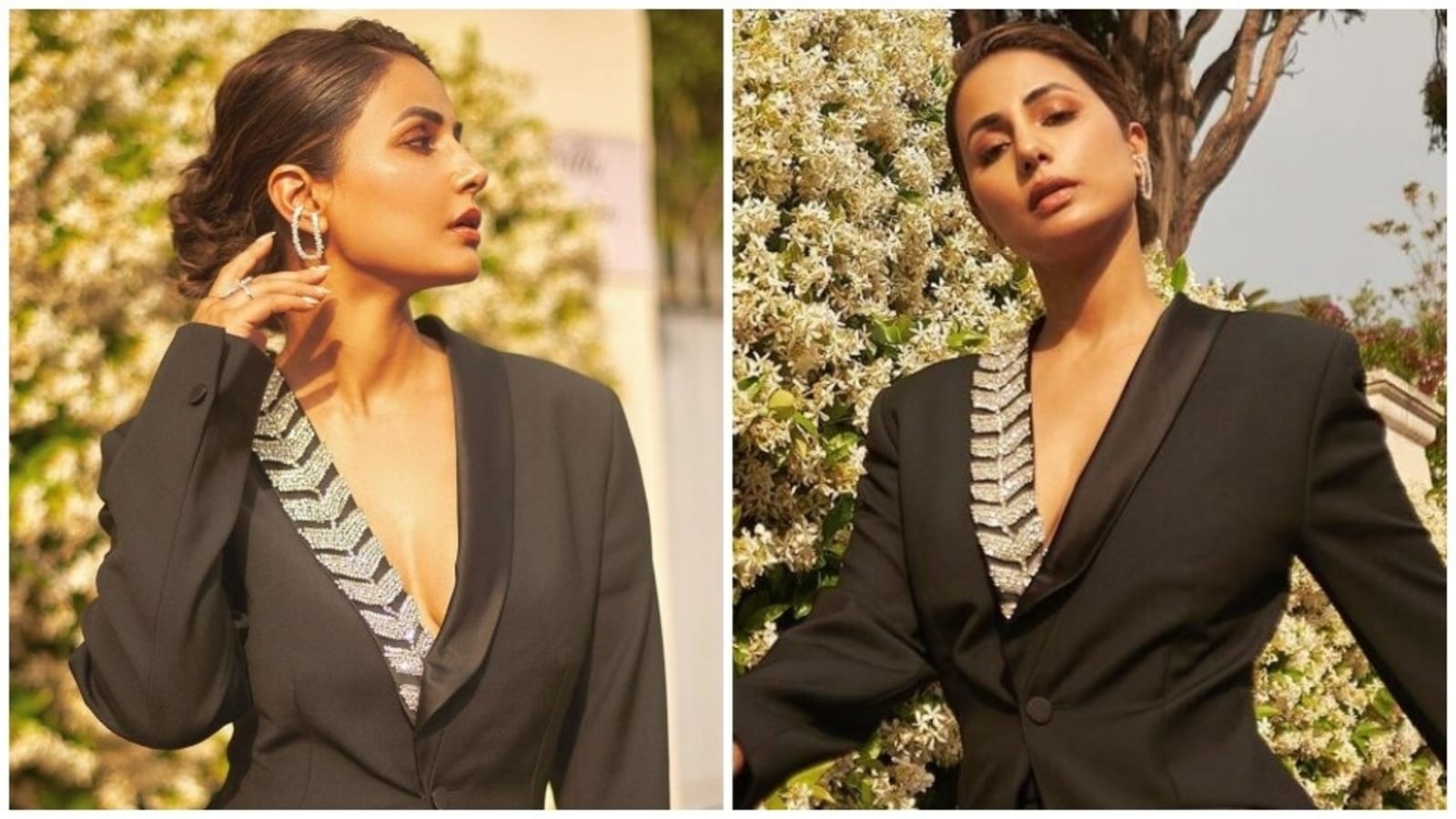 Hina Khan glams up the French Riviera at Cannes Film Festival in a shirtless black powersuit: All pics here