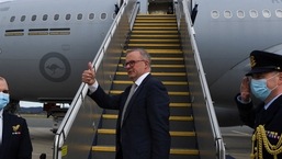Australian Prime Minister Anthony Albanese boards the plane to Japan to attend the QUAD leaders meeting in Tokyo, in Canberra, on &nbsp;May 23, 2022. AAP&nbsp;
