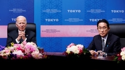 US President Joe Biden and Japan's Prime Minister Fumio Kishida attend an Indo-Pacific Economic Framework for Prosperity (IPEF) launch event at Izumi Garden Gallery in Tokyo, Japan.