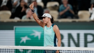 Poland's Iga Swiatek celebrates winning against Ukraine's Lesia Tsurenko (AP) Poland's Iga Swiatek celebrates winning against Ukraine's Lesia Tsurenko (AP)