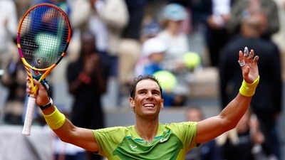 Spain's Rafael Nadal celebrates after winning his first round match against Australia's Jordan Thompson (REUTERS)
