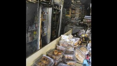 Gutted stock in the departmental store on Ferozepur Road in Ludhiana. (Harvinder Singh/HT)