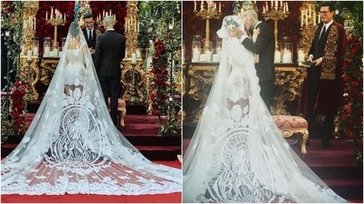 Kourtney and Travis' wedding took place in a villa, called L'Olivetta, owned by Dolce & Gabbana in Portofino, Italy. Later, they hosted the reception at a nearby 16th-century castle, Castello Brown. Apart from the wedding venue, Dolce & Gabbana also provided the outfits for the couple. And surely, like their previous head-turning looks, the wedding ensembles were also one-of-a-kind. (Instagram/@dolcegabbana) Kourtney and Travis' wedding took place in a villa, called L'Olivetta, owned by Dolce & Gabbana in Portofino, Italy. Later, they hosted the reception at a nearby 16th-century castle, Castello Brown. Apart from the wedding venue, Dolce & Gabbana also provided the outfits for the couple. And surely, like their previous head-turning looks, the wedding ensembles were also one-of-a-kind. (Instagram/@dolcegabbana)