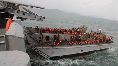 Indian Navy’s INS Jalashwa carried out joint amphibious drills in the Gulf of Kachchh or Kutch off the coast of Gujarat. (ANI)