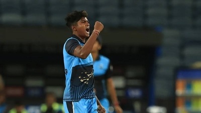 Vastrakar claimed the wickets of Trailblazers' captain Smriti Mandhana (34), her opening partner Hayley Matthews (18), No. 4 Sophia Dunkley (1) and Salma Khatun (0) (BCCI) Vastrakar claimed the wickets of Trailblazers' captain Smriti Mandhana (34), her opening partner Hayley Matthews (18), No. 4 Sophia Dunkley (1) and Salma Khatun (0) (BCCI)