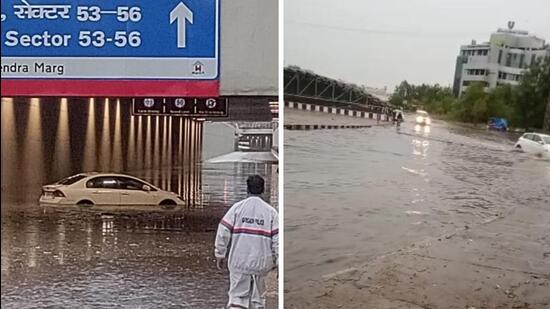 Police teams on bicycles are helping people in Gurugram who are stranded due to waterlogging. (ANI Photos)