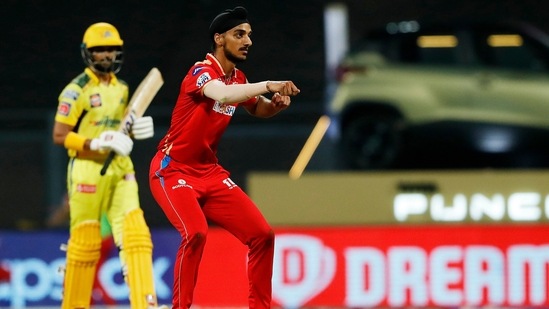 Punjab Kings Arshdeep Singh celebrates after picking a wicket(IPL)