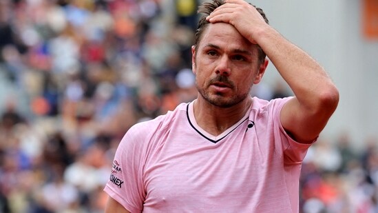 qwitzerland's Stan Wawrinka reacts during his first round match against France's Corentin Moutet(REUTERS)