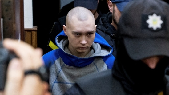 Russian soldier Vadim Shishimarin, 21, arrives for a court hearing in Kyiv.(REUTERS)