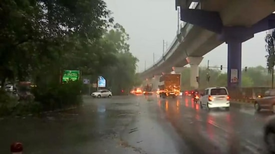 Several parts of the national capital and the NCR received heavy rain with thunderstorms.(ANI)