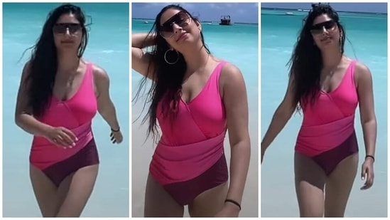 Earlier, Disha had also shared a snippet from her outing on the beach. It showed the Bade Achhe Lagte Hain 2 actor walking out of the water after a dip in the sea, dressed in a dual-toned bright pink and purple monokini. She captioned the post, "Straight outta Baywatch." What do you think of Disha's Maldives vacation looks?(Instagram)