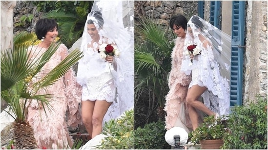 In the end, Kourtney styled her wedding look with a centre-parted sleek bun, nude lip shade, bold eye makeup, glowing skin, dewy base, blushed cheeks, mascara on the lashes and beaming highlighter.(Instagram)