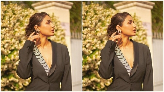 Hina shared a slew of pictures of herself jazzing up the streets of France in a power suit.(Instagram/@realhinakhan)
