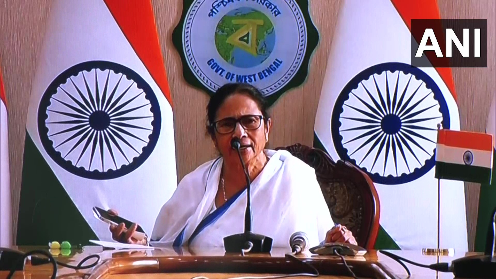 Bengal chief minister Mamata Banerjee at a press meeting on Monday. (ANI)&nbsp;