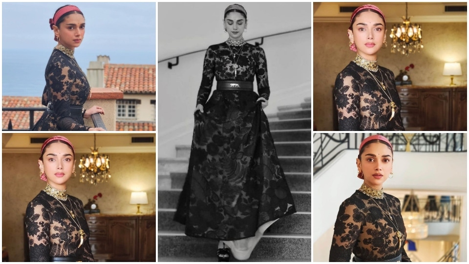 Aditi walked at the Cannes Film Festival in a black portrait gown (Instagram) Aditi walked at the Cannes Film Festival in a black portrait gown (Instagram)
