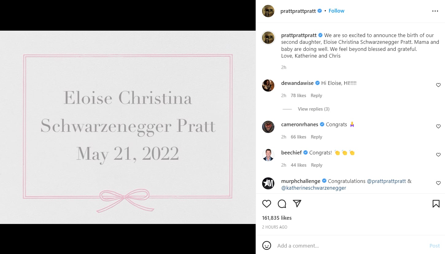 Chris Pratt's Instagram post.