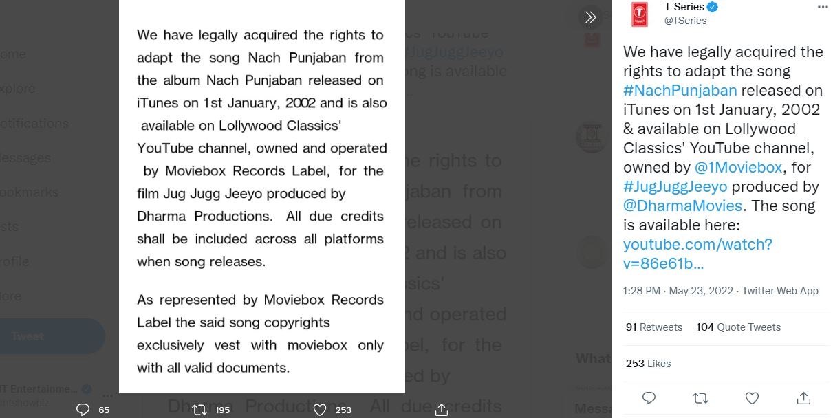 T-Series issued a statement.&nbsp;