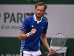 Russia's Daniil Medvedev reacts during his first round match against Argentina's Facundo Bagnis&nbsp;