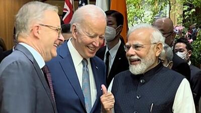 Prime Minister Narendra Modi with US President Joe Biden and Australia's Prime Minister Anthony Albanese at the Quad Leaders Summit in Tokyo on Tuesday. (ANI PHOTO.)
