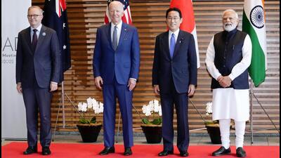 Quad leaders (left to right) Australian PM Anthony Albanese, US President Joe Biden, Japanese PM Fumio Kishida and Prime Minister Narendra Modi in Tokyo, Japan on Tuesday. (AP Photo) Quad leaders (left to right) Australian PM Anthony Albanese, US President Joe Biden, Japanese PM Fumio Kishida and Prime Minister Narendra Modi in Tokyo, Japan on Tuesday. (AP Photo)