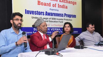 Citizens Awareness Group held an investor awareness programme at the Chandigarh Press Club. (HT Photo)