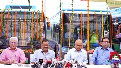 Arvind Kejriwal flags off 150 electric buses in Delhi. (Twitter/ @ArvindKejriwal) Arvind Kejriwal flags off 150 electric buses in Delhi. (Twitter/ @ArvindKejriwal)