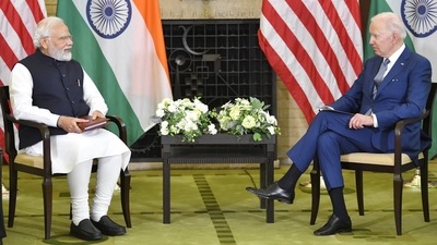 PM Modi and Joe Biden held bilateral talks on Tuesday on sidelines of Quad summit. (Twitter ) PM Modi and Joe Biden held bilateral talks on Tuesday on sidelines of Quad summit. (Twitter )