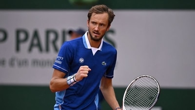 Russia's Daniil Medvedev reacts during his first round match against Argentina's Facundo Bagnis&nbsp; (REUTERS)